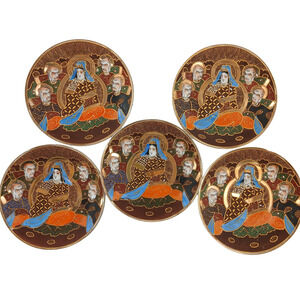 VTG Japanese Satsuma Moriage Sone China 5.25" Decorative Side Plates Set of 5